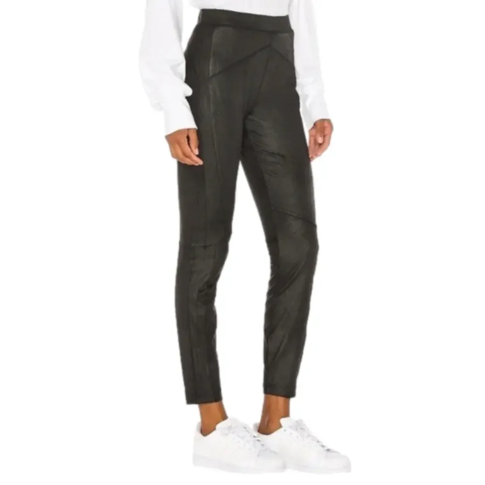 Free People Midnight Vegan Suede Skinny Black Faux Suede Pedal Pusher Pants Sz.L